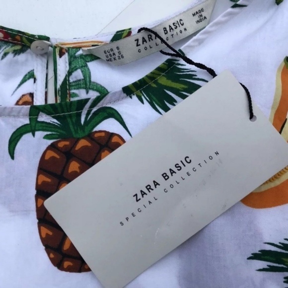 Zara Tropical Fruit Print Crop Blouse Shirt Small - Picture 4 of 7